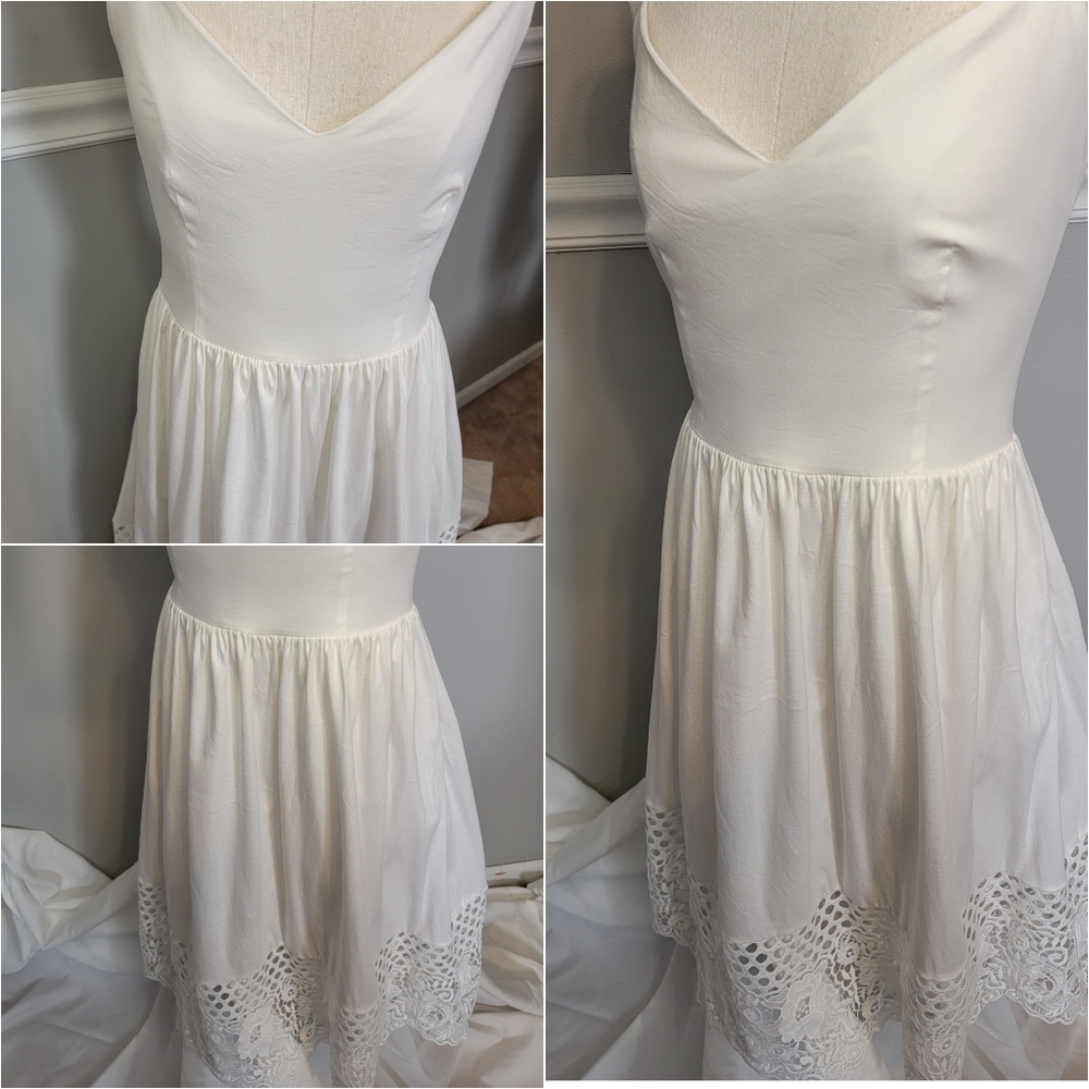 French Connection white dress. Lace detail. Adjustable straps & pockets! Sz 4. - Picture 1 of 6